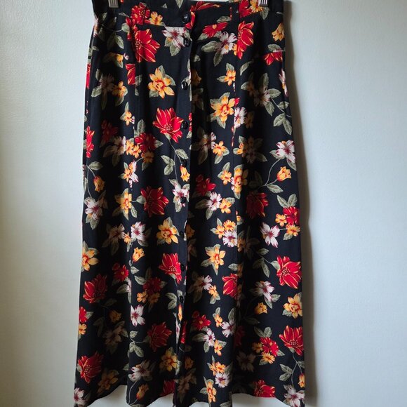 EUC SAG HARBOR FLORAL BUTTON DOWN MIDI SKIRT SIZE PETITE SMALL - Picture 1 of 15